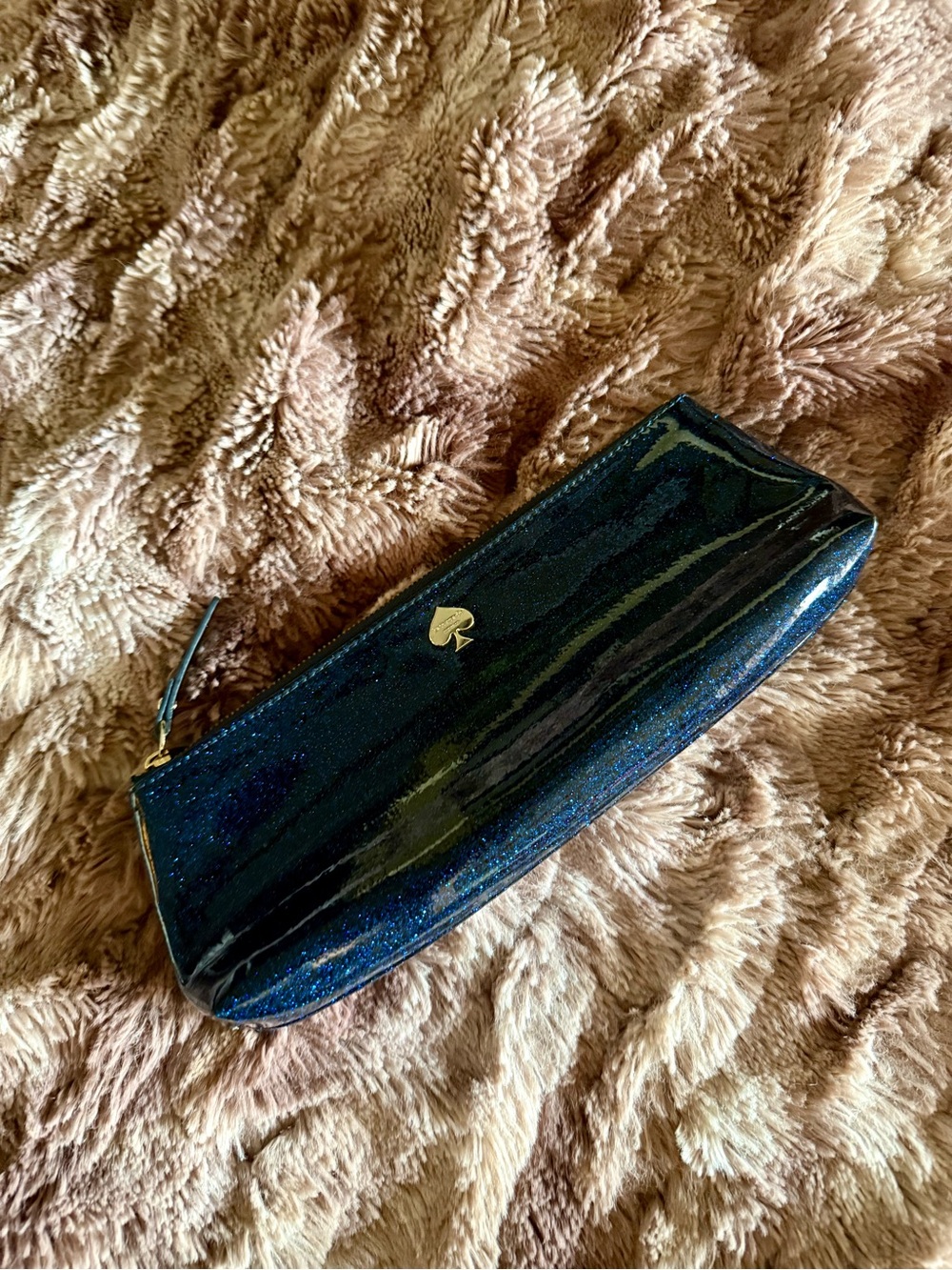 kate spade navy glitterbug patent cosmetic case with gold spade